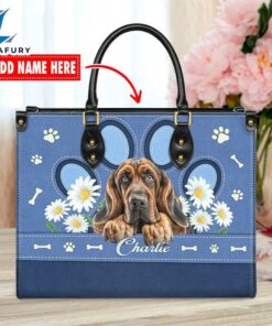 Bloodhound Dog Lover Leather Bag With Daisy Flowers