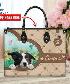 Border Collie Dog Duccy Dog Lover Leather Handbag