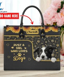 Border Collie Dog Just A Girl Who Loves Dogs Leather Handbag