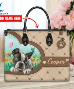 Boston Terrier Dog Duccy Dog Lover Leather Handbag