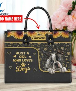 Boston Terrier Dog Just A Girl Who Loves Dogs Leather Handbag