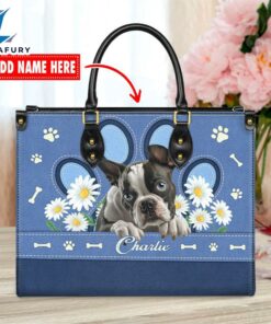 Boston Terrier Dog Lover Leather Bag With Daisy Flowers