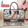 Boxer Dog Bior Leather Handbag With Flowers And Butterfly