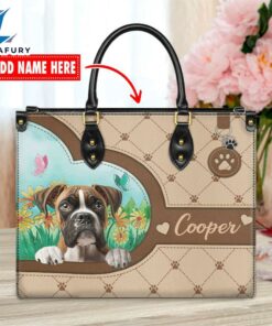 Boxer Dog Duccy Dog Lover Leather Handbag