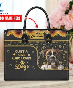 Boxer Dog Just A Girl Who Loves Dogs Leather Handbag