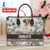 Brittany Dog Bior Leather Handbag With Flowers And Butterfly