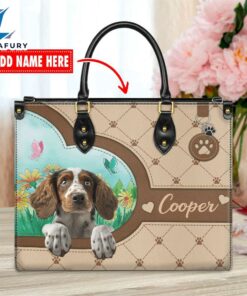 Brittany Dog Duccy Dog Lover Leather Handbag