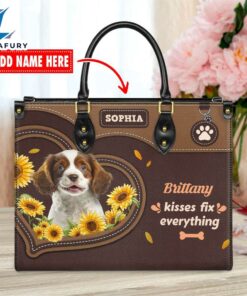 Brittany Dog Kisses Fix Everything Leather Handbag