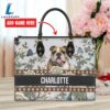 Bull Dog Bior Leather Handbag With Flowers And Butterfly