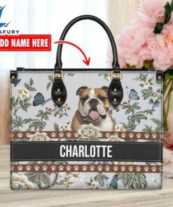 Bull Dog Bior Leather Handbag With Flowers And Butterfly