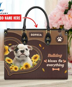 Bull Dog Kisses Fix Everything Leather Handbag