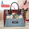 Bull Dog This Human Belongs To Leather Handbag