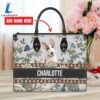 Bull Terrier Dog Bior Leather Handbag With Flowers And Butterfly