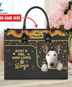 Bull Terrier Dog Just A Girl Who Loves Dogs Leather Handbag
