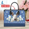 Bull Terrier Dog Lover Leather Bag With Daisy Flowers