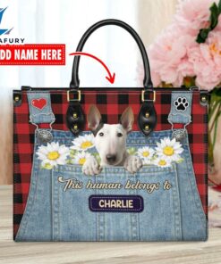 Bull Terrier Dog This Human Belongs To Leather Handbag