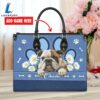 Bulldog Lover Leather Bag With Daisy Flowers