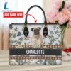 Bullmastiff Dog Bior Leather Handbag With Flowers And Butterfly