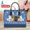 Bullmastiff Dog Lover Leather Bag With Daisy Flowers