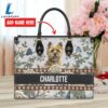 Cairn Terrier Dog Bior Leather Handbag With Flowers And Butterfly
