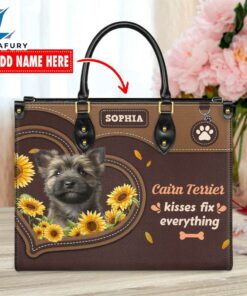 Cairn Terrier Dog Kisses Fix Everything Leather Handbag