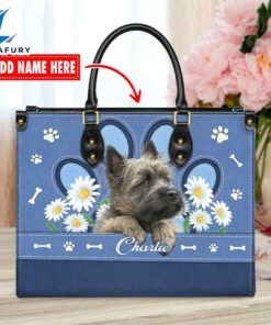 Cairn Terrier Dog Lover Leather Bag With Daisy Flowers