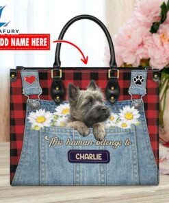 Cairn Terrier Dog This Human Belongs To Leather Handbag