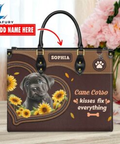 Cane Corso Dog Kisses Fix Everything Leather Handbag