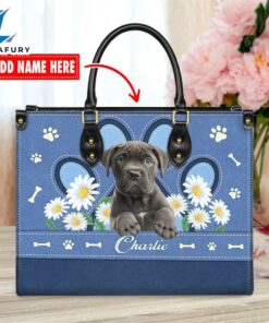 Cane Corso Dog Lover Leather Bag With Daisy Flowers