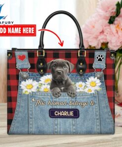 Cane Corso Dog This Human Belongs To Leather Handbag