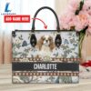 Cavalier King Charles Spaniel Dog Bior Leather Handbag With Flowers And Butterfly