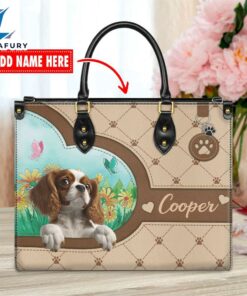Cavalier King Charles Spaniel Dog Duccy Dog Lover Leather Handbag