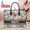Chihuahua Dog Bior Leather Handbag With Flowers And Butterfly