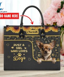 Chihuahua Dog Just A Girl Who Loves Dogs Leather Handbag