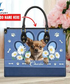 Chihuahua Dog Lover Leather Bag With Daisy Flowers