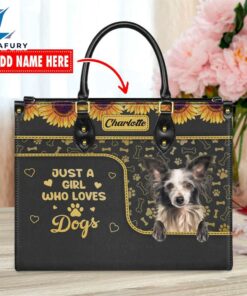 Chinese Creasted Dog Just A Girl Who Loves Dogs Leather Handbag