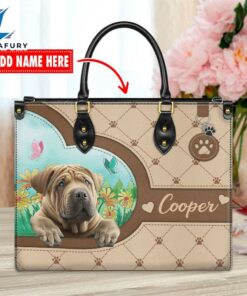 Chinese Shar-Pei Dog Duccy Dog Lover Leather Handbag