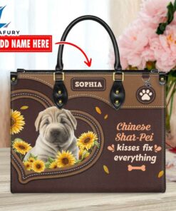 Chinese Shar-Pei Dog Kisses Fix Everything Leather Handbag V020 1