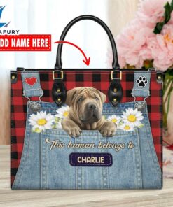 Chinese Shar-Pei Dog This Human Belongs To Leather Handbag