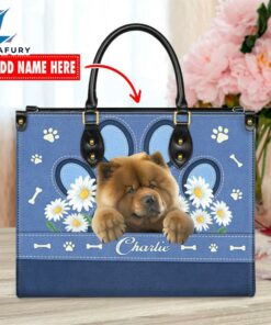 Chow Chow Dog Lover Leather Bag With Daisy Flowers