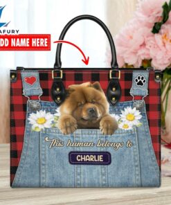Chow Chow Dog This Human Belongs To Leather Handbag