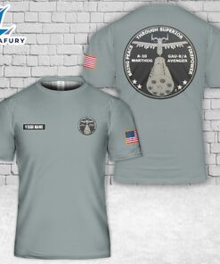 Custom Name Air Force A-10 Warthog Peace Through Superior Firepower USAF PATCH 3D T-Shirt