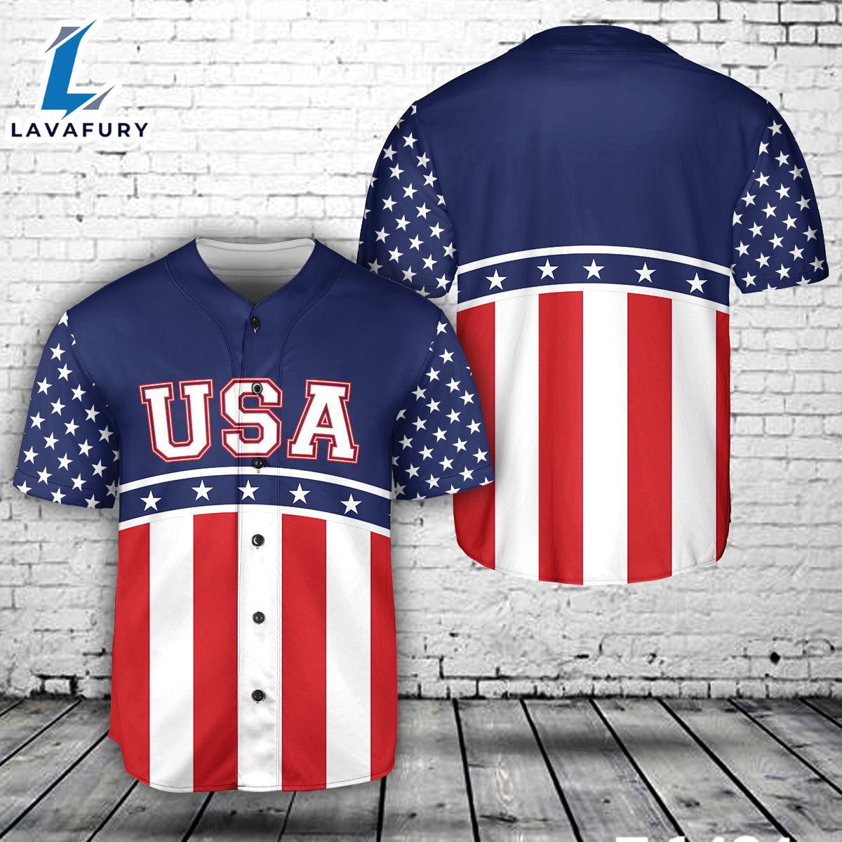 Custom Name America Red, White & Blue Baseball Jersey 4TH Of July Custom Name America Red, White & Blue Baseball Jersey 4TH Of July