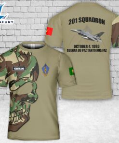 Custom Name Portuguese Air Force 201 Squadron Falcoes (Esquadra 201) F-16A Fighting Falcon T-Shirt 3D
