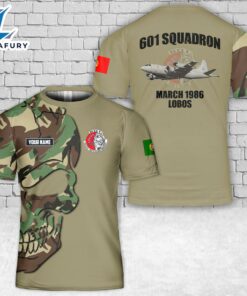 Custom Name Portuguese Air Force 601 Squadron Lobos (Esquadra 601) Lockheed P-3C CUP+ Orion T-Shirt 3D