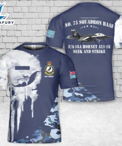 Custom Name Royal Australian Air Force FA-18A Hornet A21-18 No. 75 Squadron RAAF T-Shirt 3D