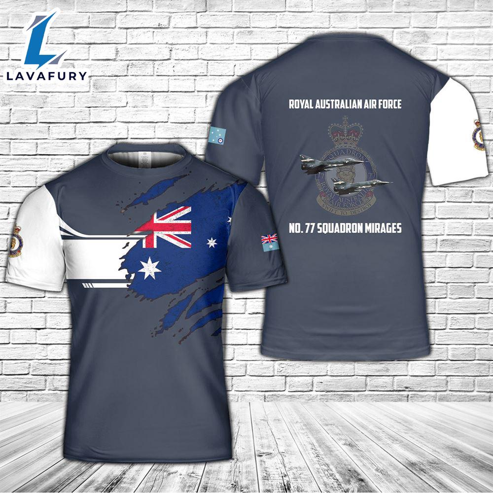Custom Name Royal Australian Air Force No. 77 Squadron Mirages 3D T-shirt 4th Of July Custom Name Royal Australian Air Force No. 77 Squadron Mirages 3D T-shirt 4th Of July