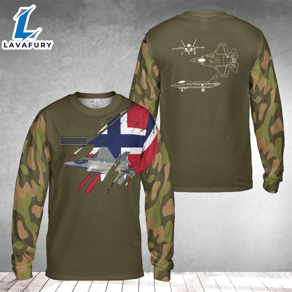 Custom Name Royal Norwegian Air Force F-35 Lightning II AOP Long Sleeve Shirt 4th Of July Custom Name Royal Norwegian Air Force F-35 Lightning II AOP Long Sleeve Shirt 4th Of July