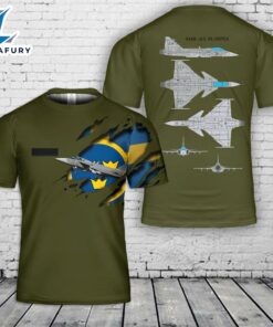 Custom Name Sweden Air Force Saab JAS 39 Gripen T-Shirt 3D