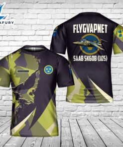 Custom Name Swedish Air Force Flygvapnet Saab Sk60B (105) 3D T-shirt